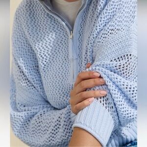 Aerie light Blue quarter zip crochet style sweater size M